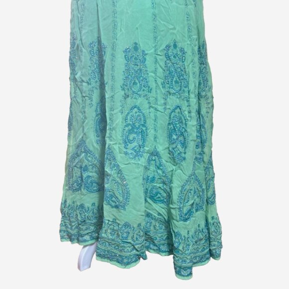 Soft Surroundings Green Beaded Maxi Skirt PS Petite Boho Fully Lined - Picture 4 of 9